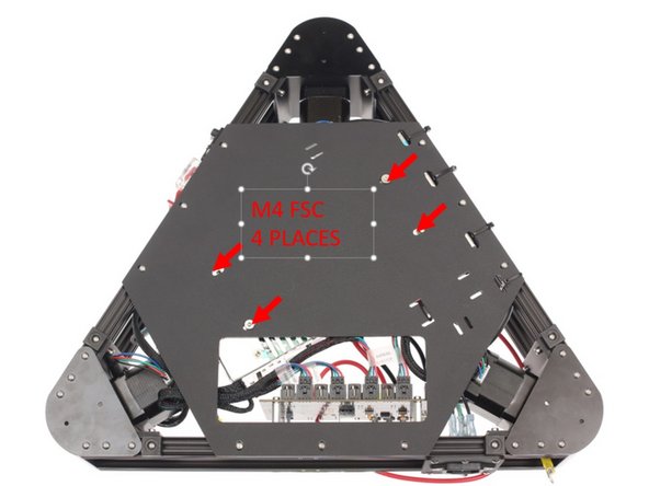 Holding the PSU, flip the lower triangle over and secure the PSU in place with 4x M4 FSC, included in the PSU Kit.