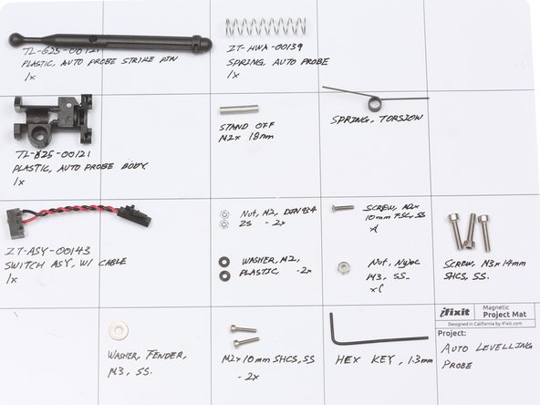 The parts for the Auto Levelling Probe are shown on the right.