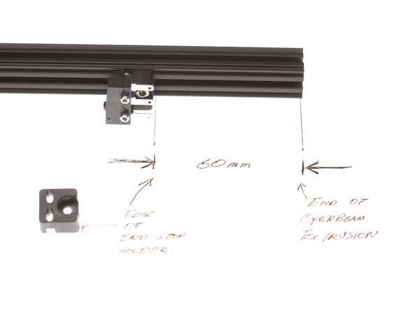 Conveniently, the leg of the vertex is 60mm; use one of the vertex legs to measure and space the end stop holder.